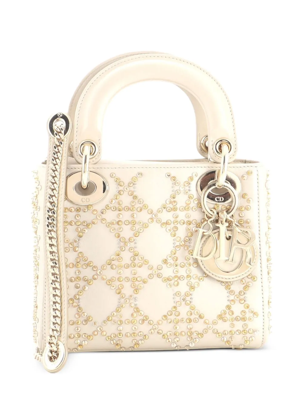 Christian Dior Pre-Owned Lady Dior Chain Bag Crystal Embellished Cannage Quilt Leather Mini satchel - Neutrals