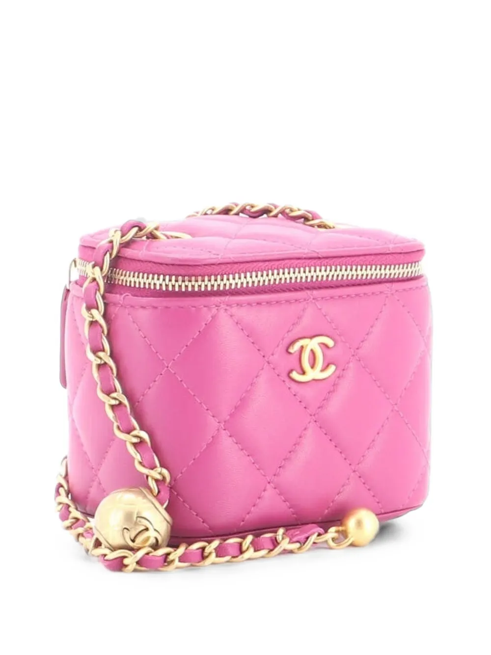 Pre-owned Chanel Pearl Crush Vanity Case With Chain Quilted Lambskin Mini Clutch Bag In Purple