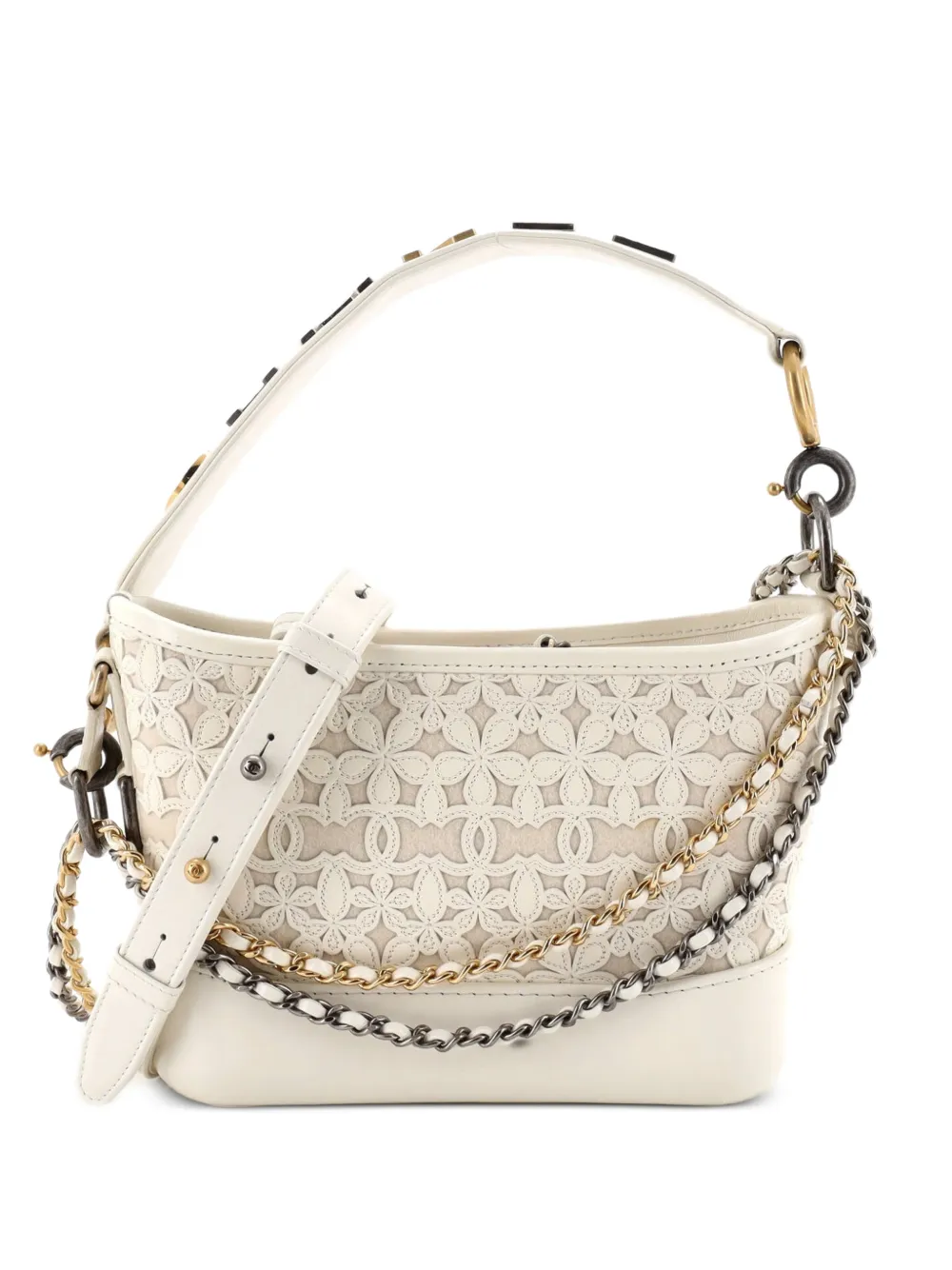 CHANEL Pre-Owned Gabrielle Hobo with Logo Handle Laser Cut Calfskin and Wool Felt Small crossbody bag - Bianco