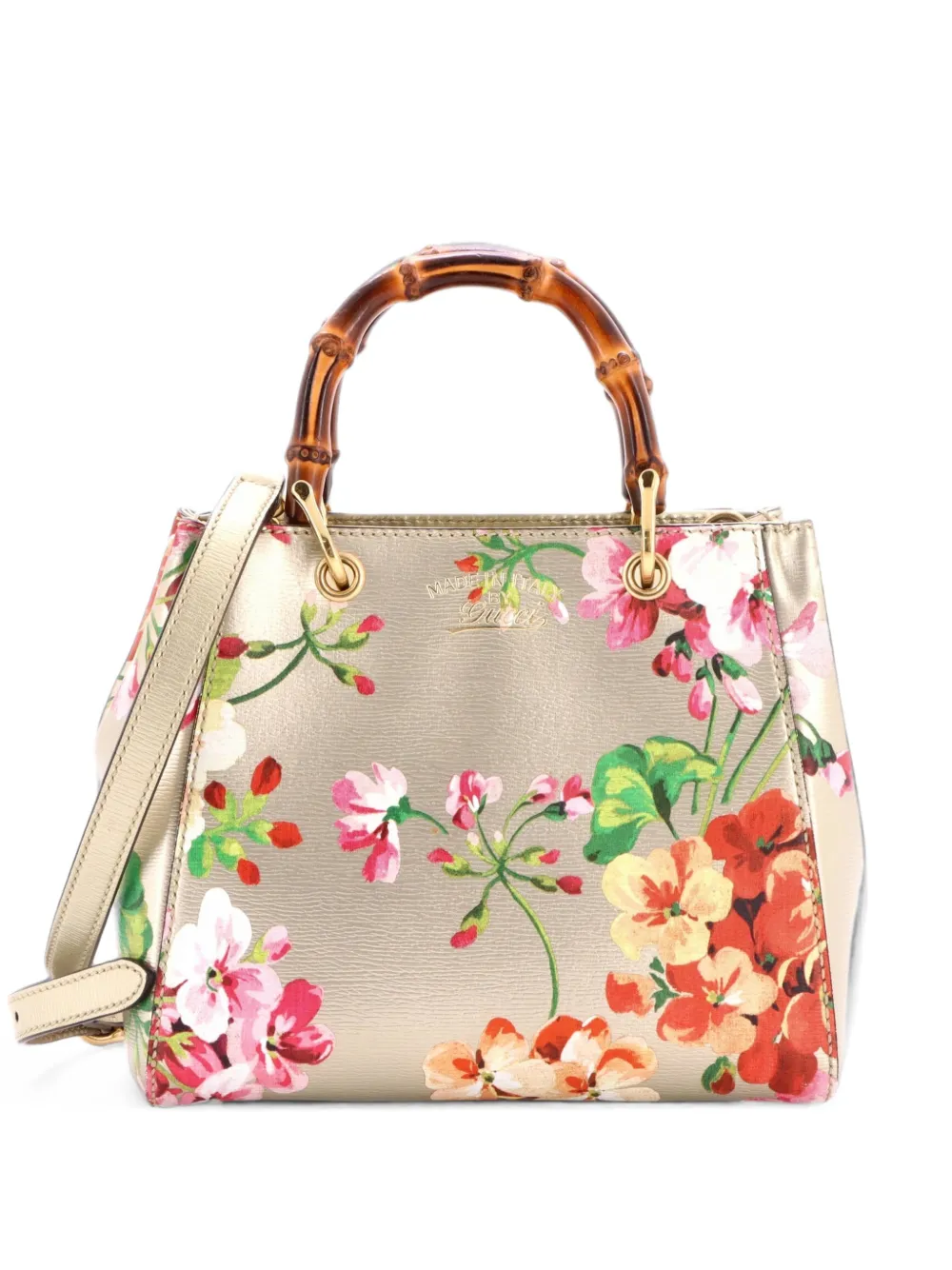 Gucci Pre-Owned Bamboo Shopper Blooms Print Leather Mini tote bag - Oro