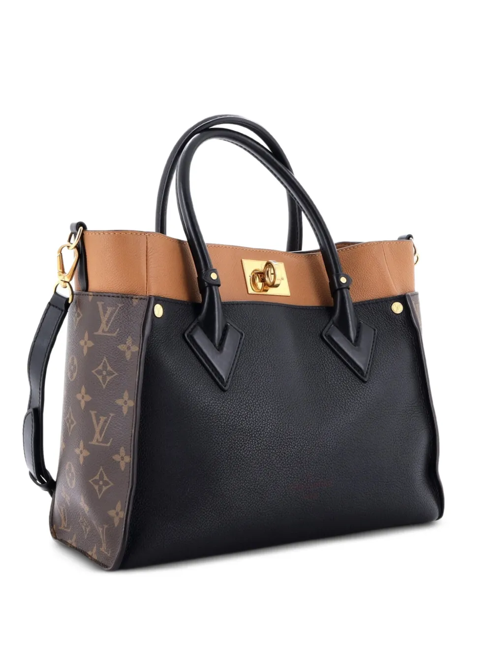 Louis Vuitton Pre-Owned On My Side Leather with Monogram Canvas MM tote bag - Black