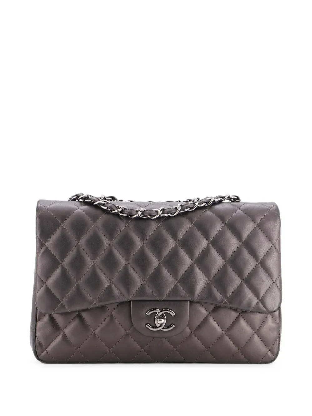 CHANEL Pre-Owned Classic Single Flap Bag Quilted Lambskin Jumbo shoulder bag - Grey