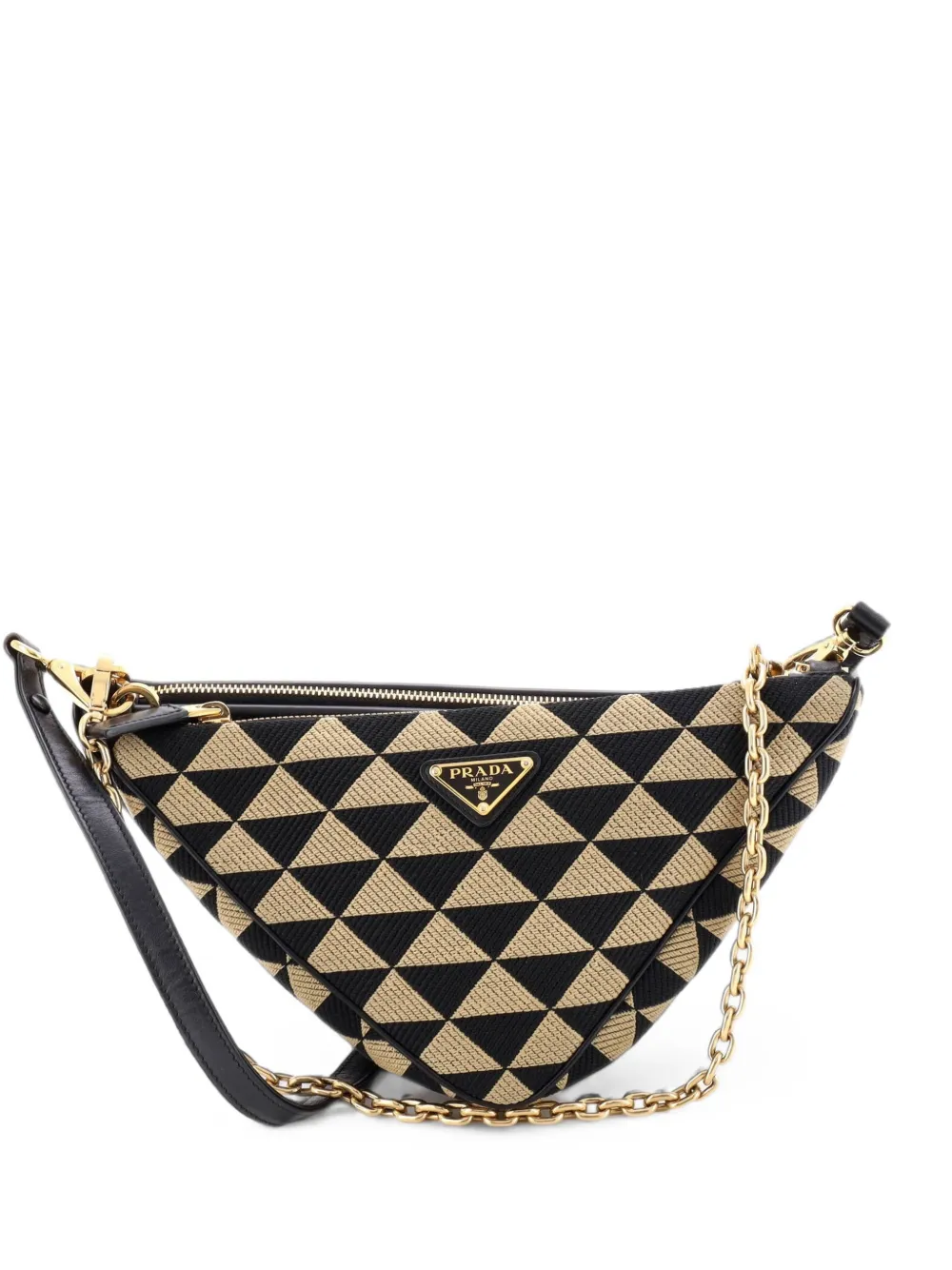 Prada Pre-Owned Double Symbole Triangle Bag Leather and Jacquard Mini shoulder bag - Nero