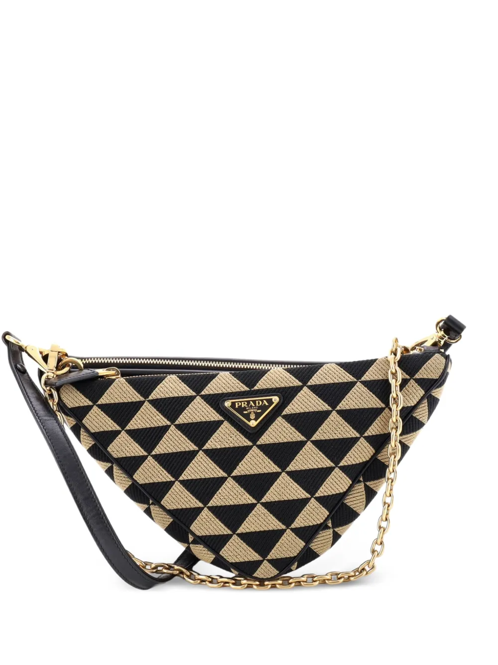 Prada Pre-Owned Double Symbole Triangle Bag Leather and Jacquard Mini shoulder bag - Nero