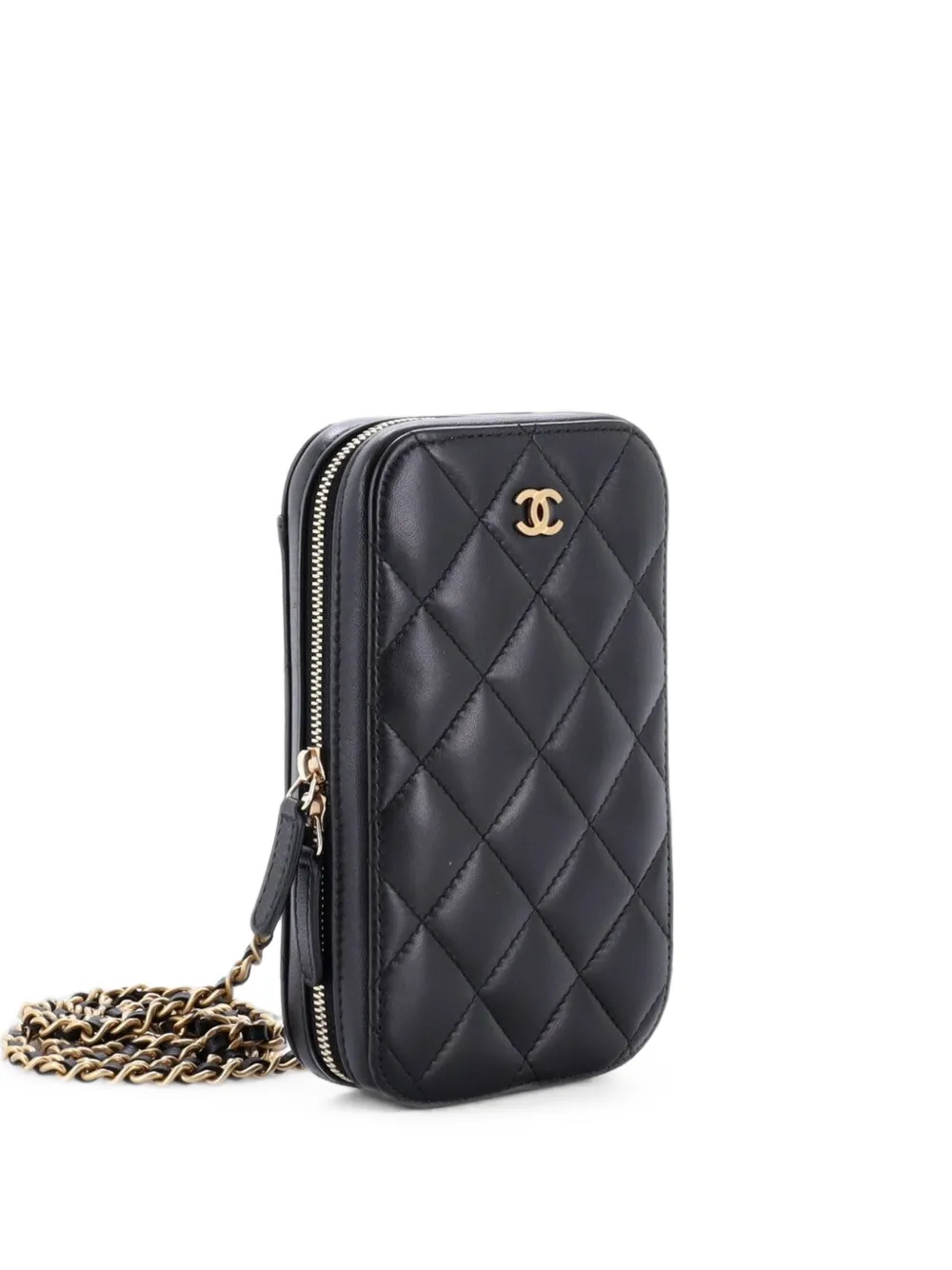 CHANEL Pre-Owned Handyhülle aus gesteppter Lammleder mit Kette - Schwarz