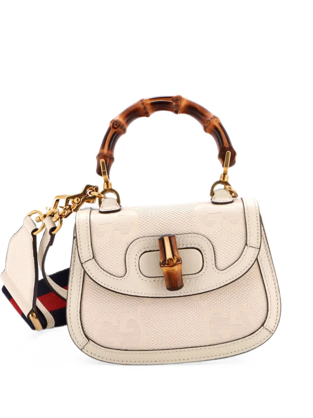 Gucci Pre-Owned Bamboo 1947 Top Handle Bag Jumbo GG Canvas Mini crossbody bag - Toni neutri
