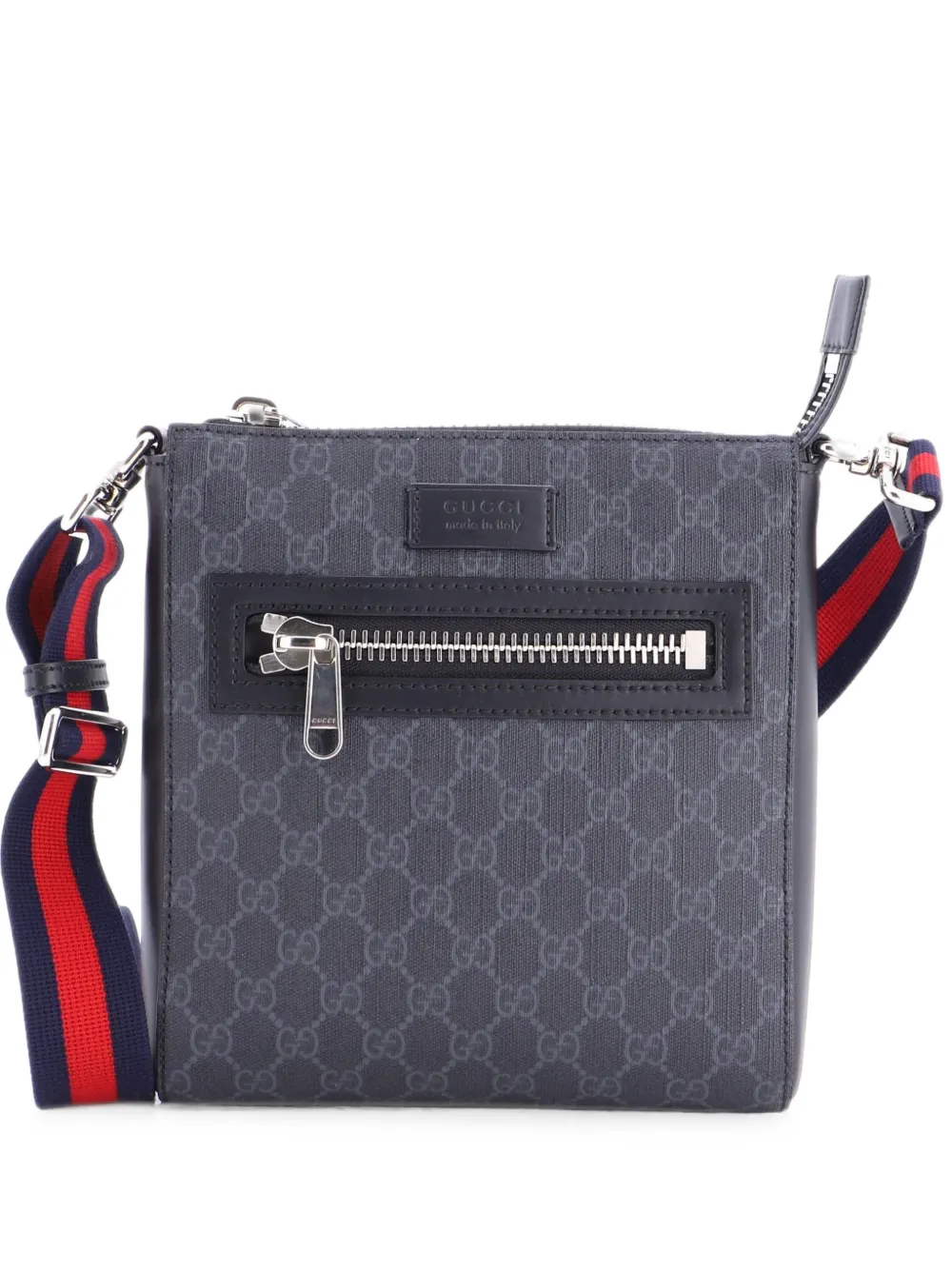 Gucci Pre-Owned Web Strap Front Zip Messenger Bag GG Coated Canvas Small crossbody bag - Nero