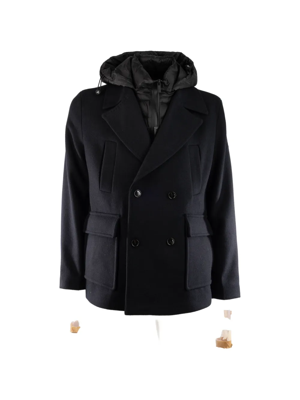 Hèskimo Double-breasted Hooded Coat In Blue