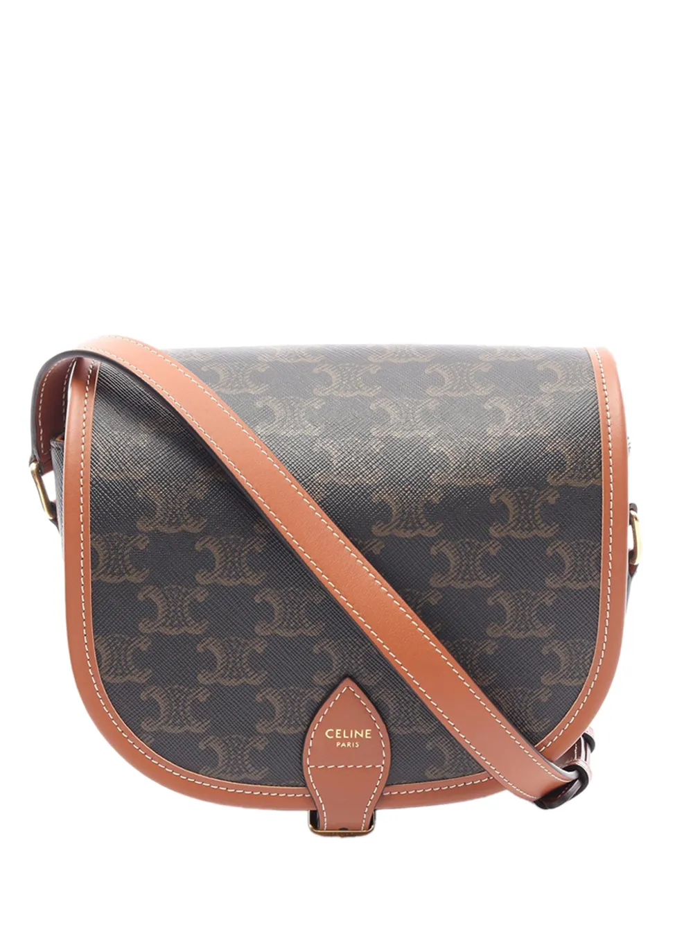 Celine Pre-Owned 2019-2026 Medium Triomphe Coated Canvas Folco crossbody bag - Marrone