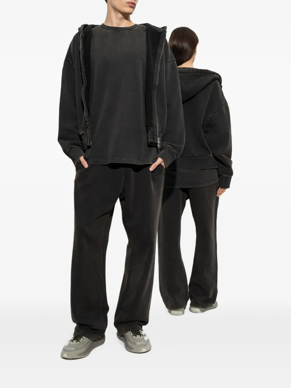 ENTIRE STUDIOS faded-effect zip-up hoodie Zwart