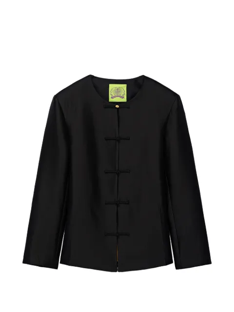 Shanghai Tang Meow Meow frog-fastening collarless jacket