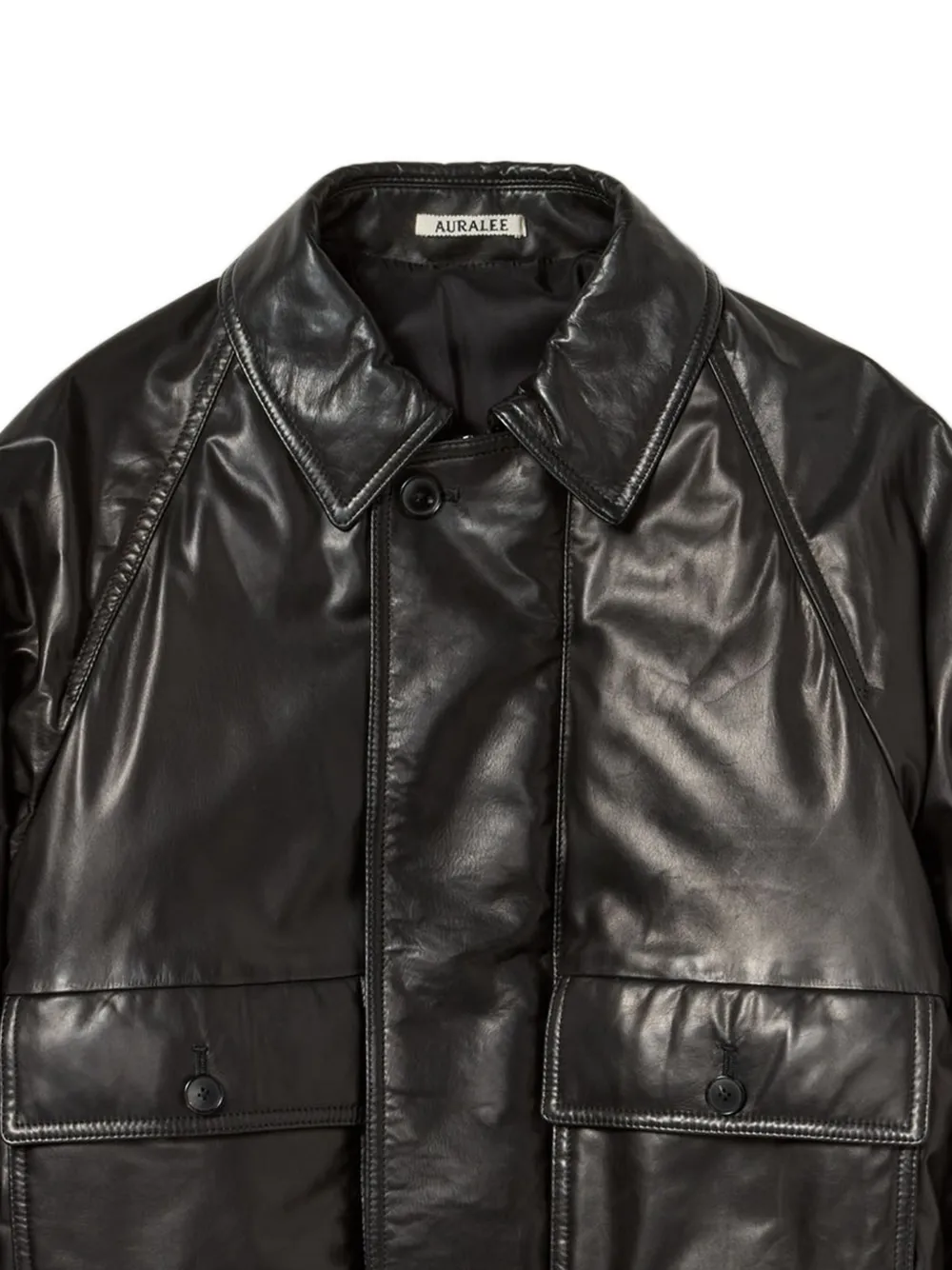 Auralee Padded Leather Jacket in Black, view 2