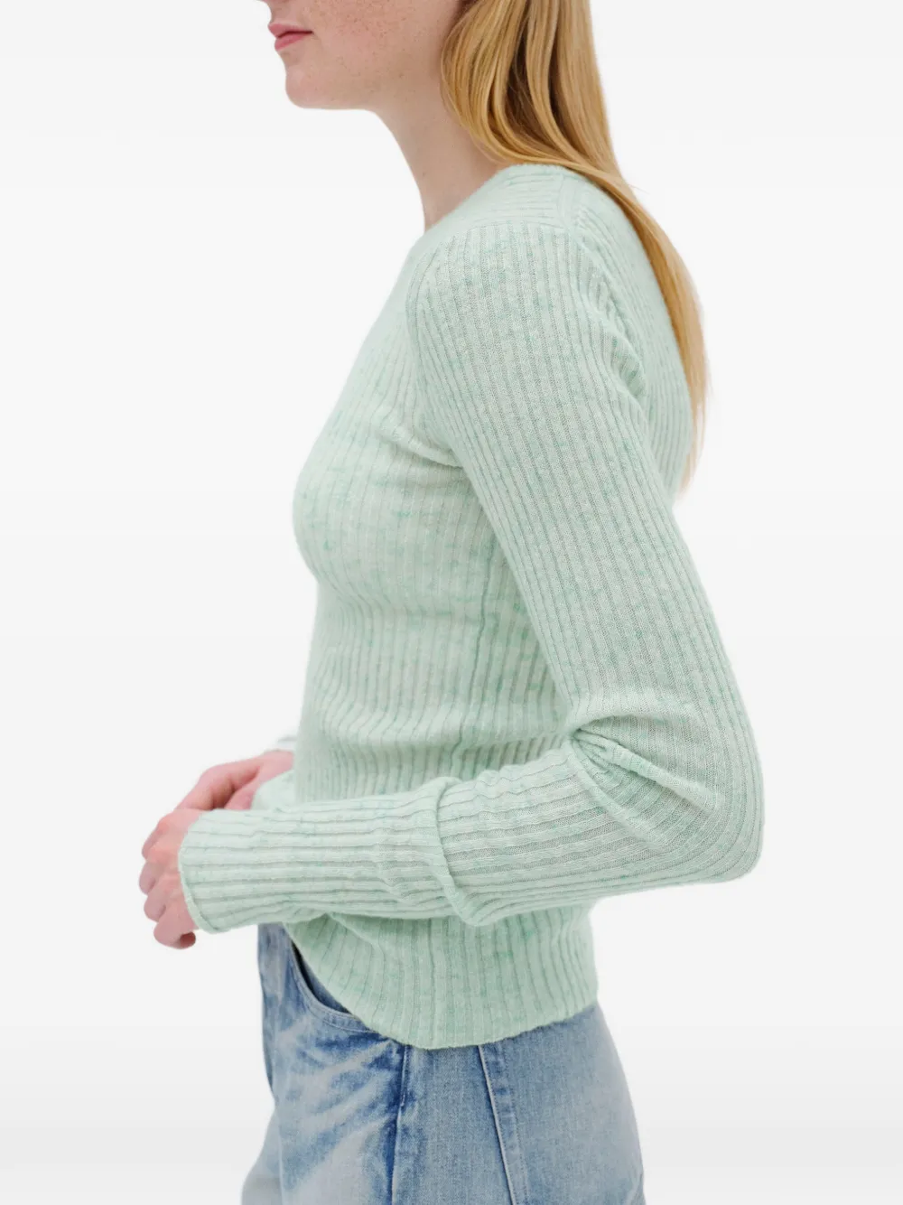 Auralee Nep-knit Cashmere Sweater in Green, view 2