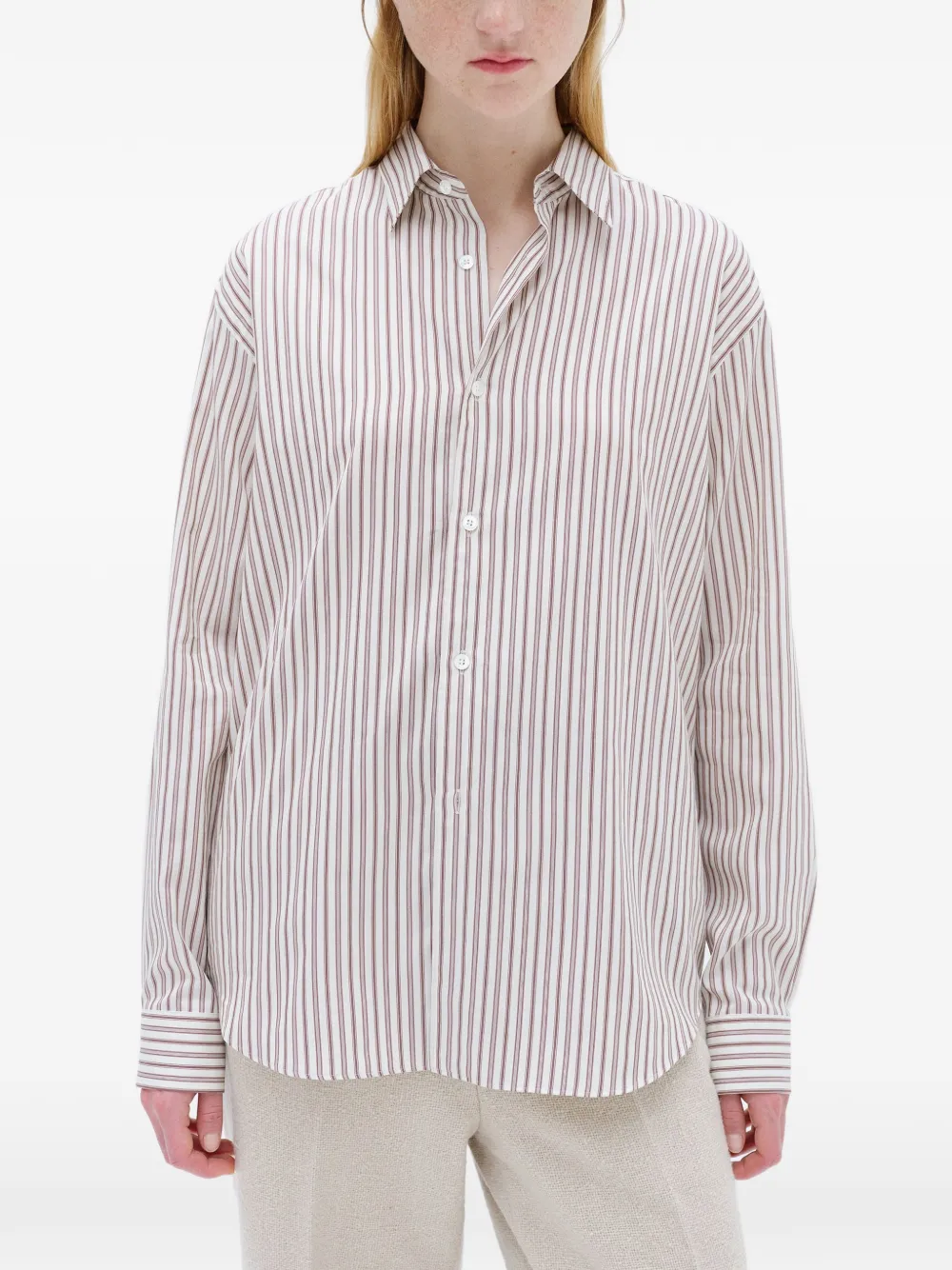 Auralee Gestreepte blouse Beige