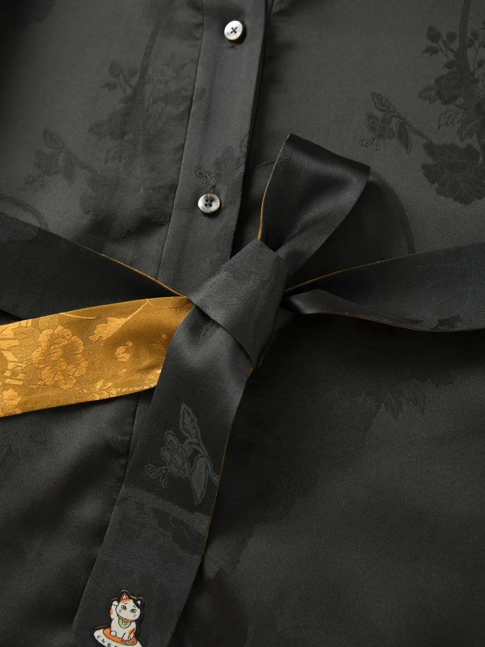 Shanghai Tang Prosperity jacquard-woven belted coat Zwart
