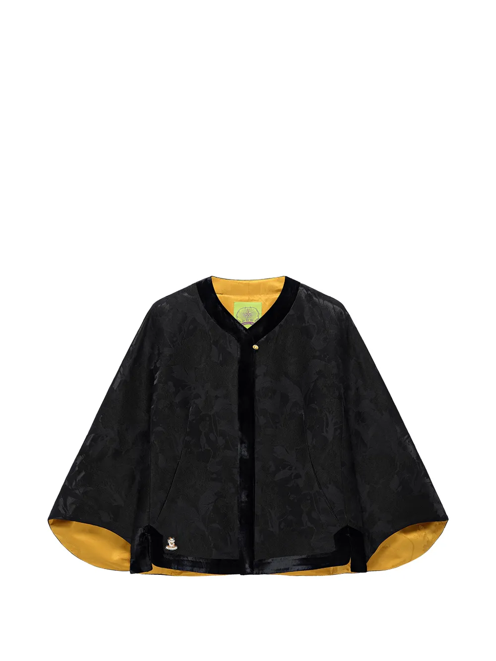 Shanghai Tang Chubby floral-jacquard velvet-trim cape jacket