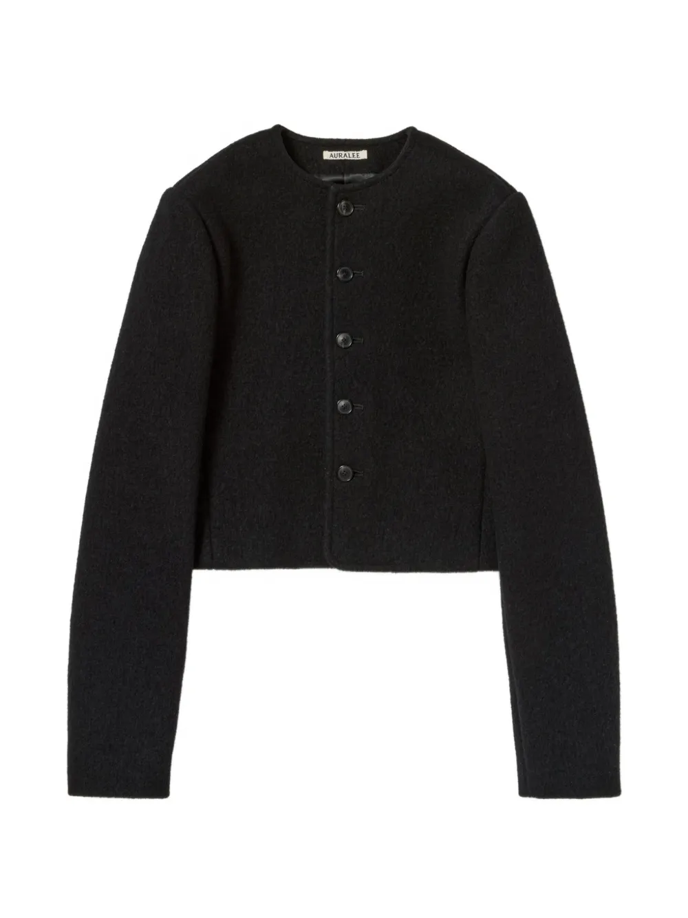Auralee Collarless Wool-blend Cropped Jacket In 黑色