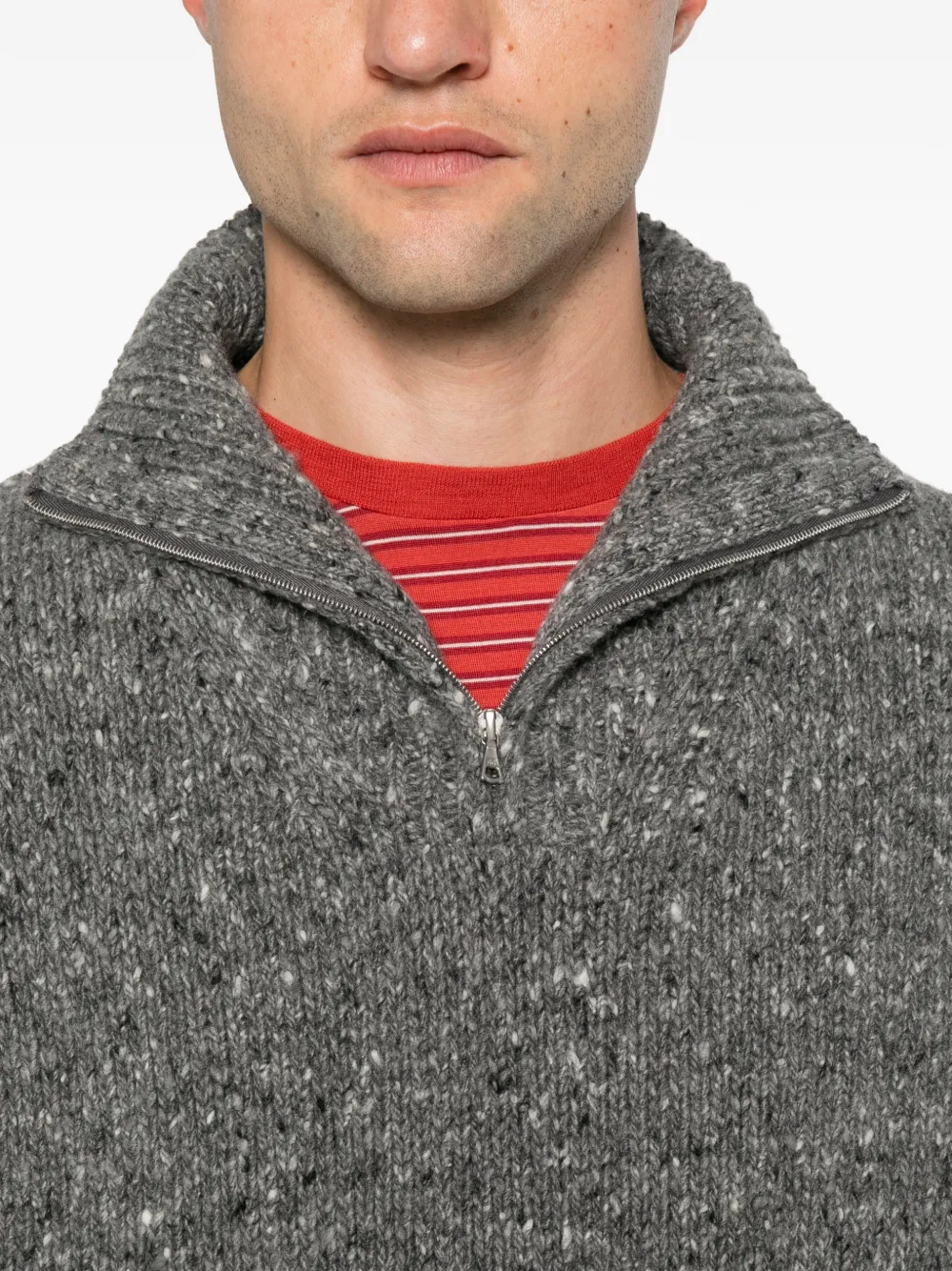 Auralee Zip-neck Knit Sweater in Grey, view 5