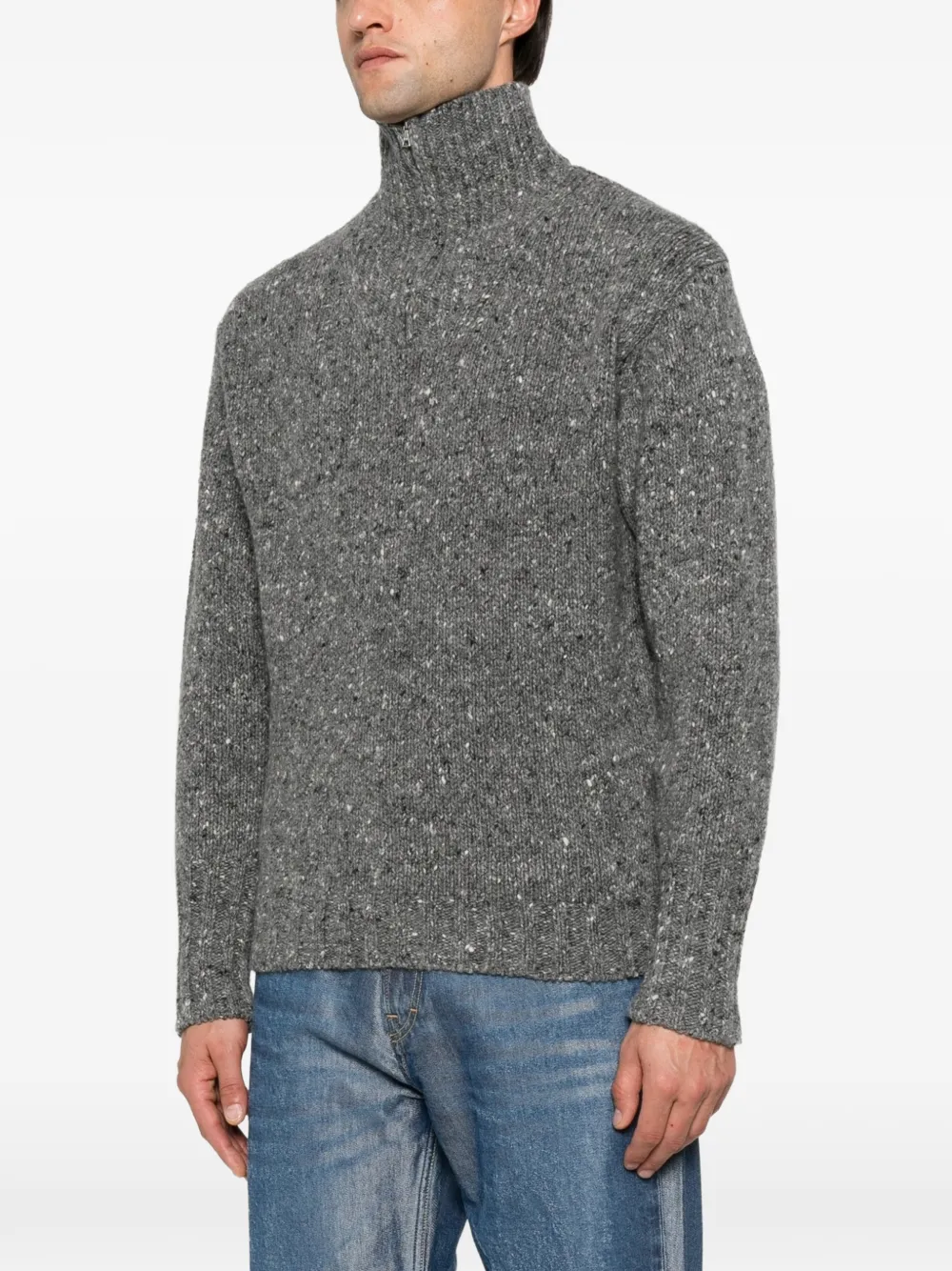 Auralee Zip-neck Knit Sweater in Grey, view 3