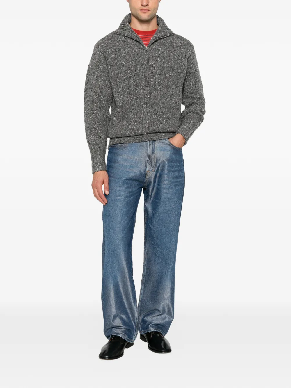 Auralee Zip-neck Knit Sweater in Grey, view 2