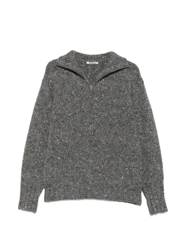 Auralee Zip-neck Knit Sweater in Grey