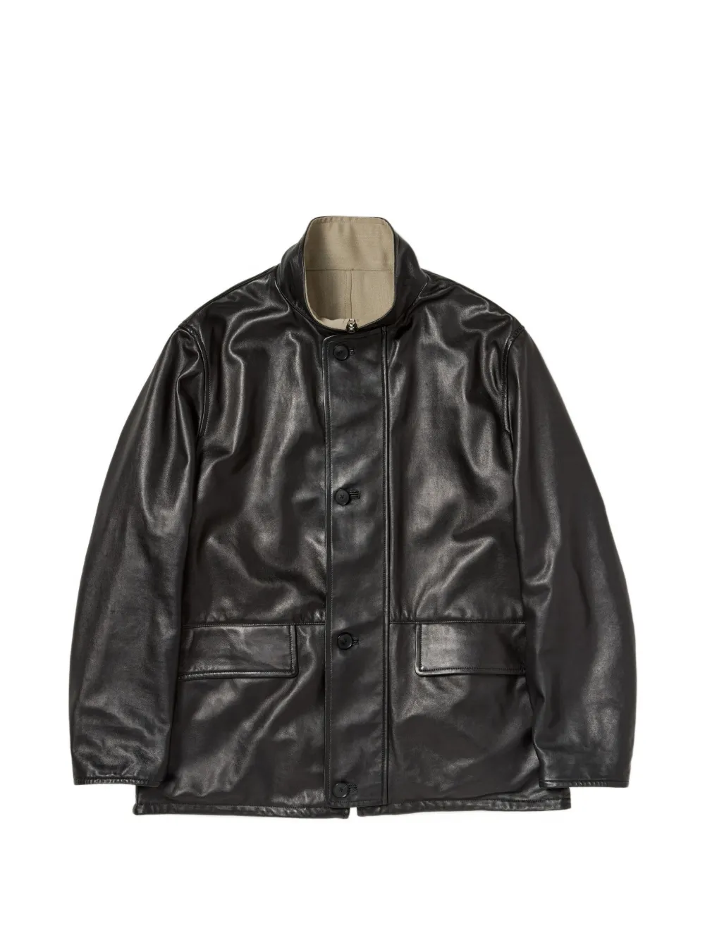 Auralee reversible wool-twill leather coat Beige
