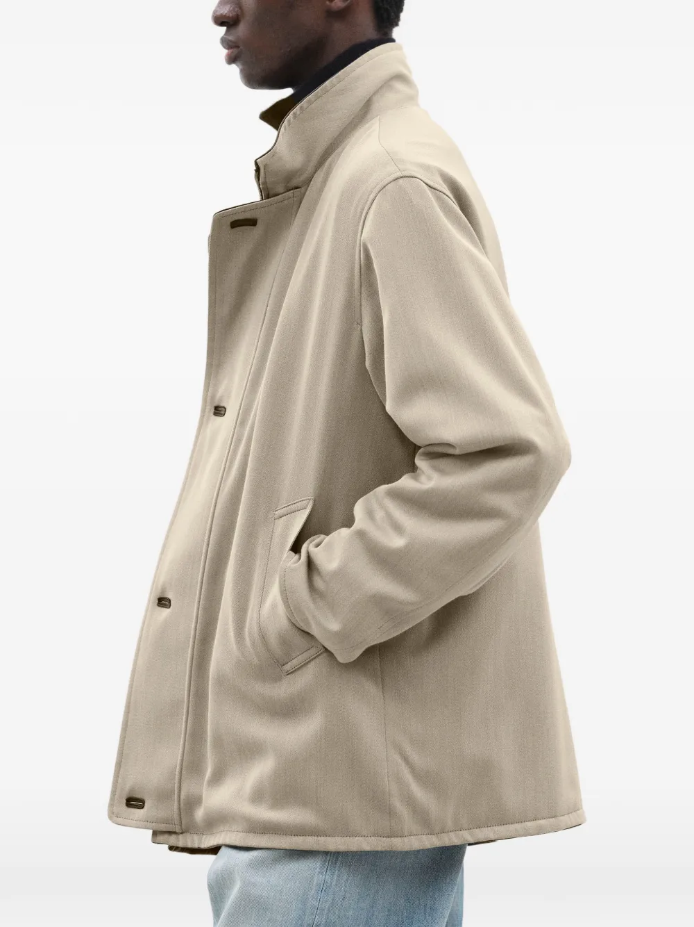Auralee reversible wool-twill leather coat Beige