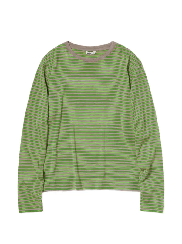 Auralee Striped Wool T-shirt in Green