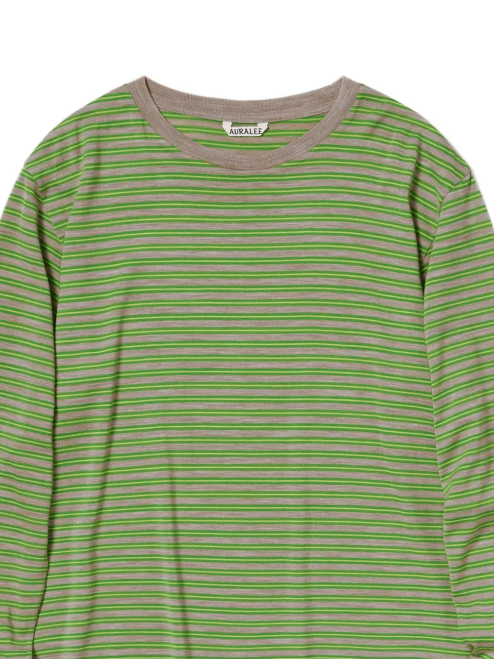 Auralee Striped Wool T-shirt in Green, view 2