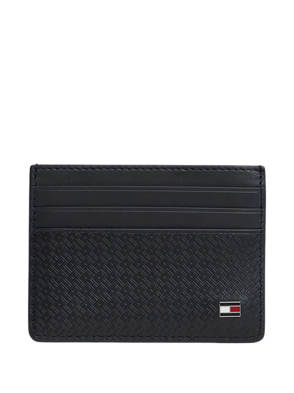 Tommy Hilfiger Monogram-embossed leather card holder - Blu