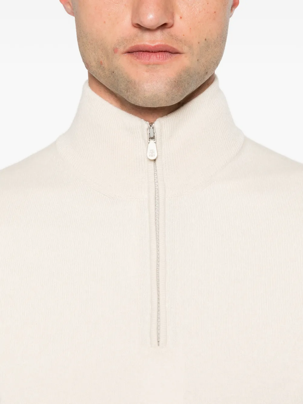 Brunello Cucinelli quarter-zip knitted sweater Wit