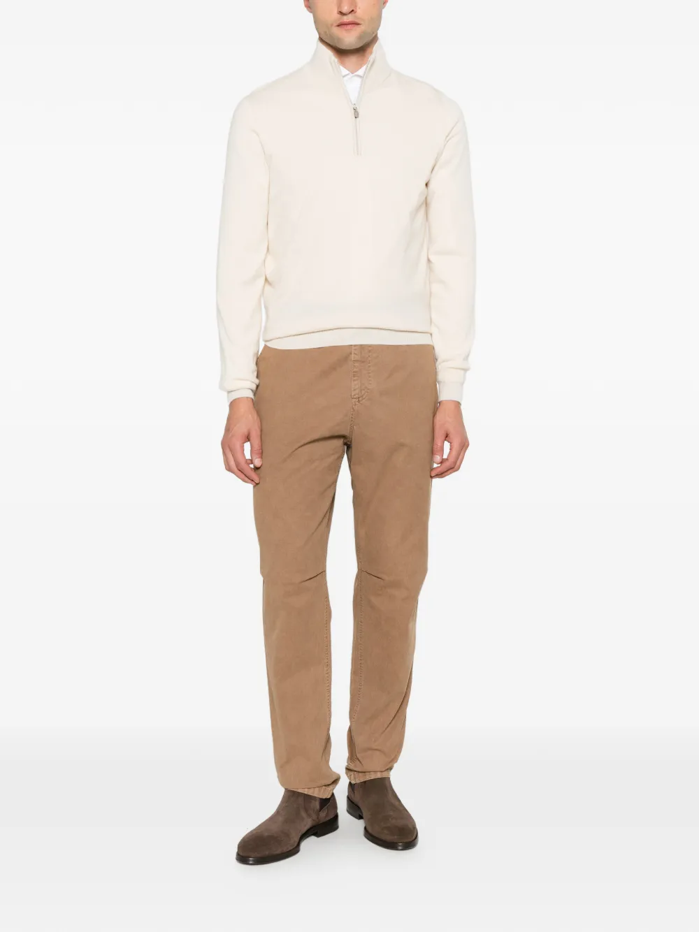 Brunello Cucinelli quarter-zip knitted sweater Wit
