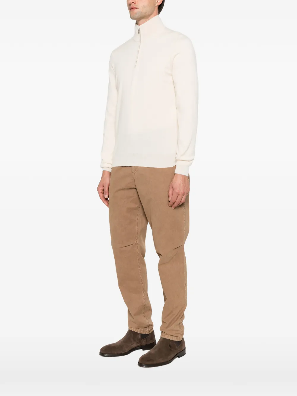 Brunello Cucinelli quarter-zip knitted sweater Wit