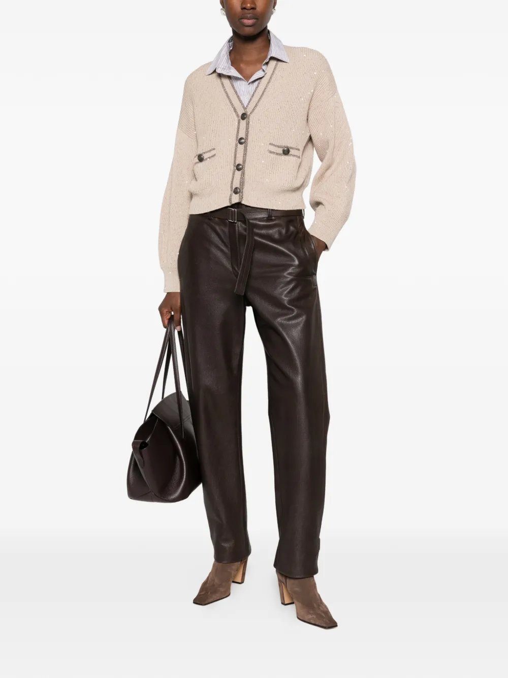Brunello Cucinelli sequin-embellished Monili-trim cardigan Beige