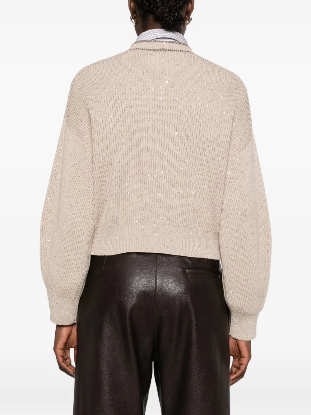 Brunello Cucinelli sequin-embellished Monili-trim cardigan Beige