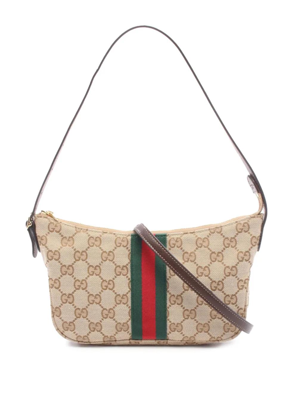Pre-owned Gucci 2016-2026 Small Gg Canvas Web Lunetta Satchel In Neutrals