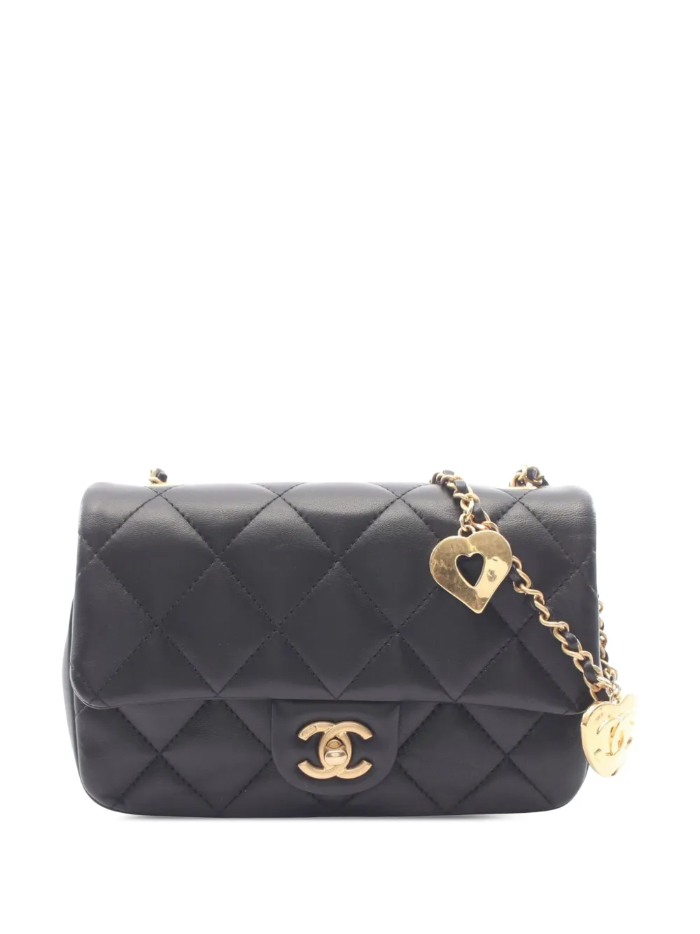 CHANEL Pre-Owned 2021-2026 Mini Rectangular Quilted Lambskin Heart Charms Flap crossbody bag - Nero