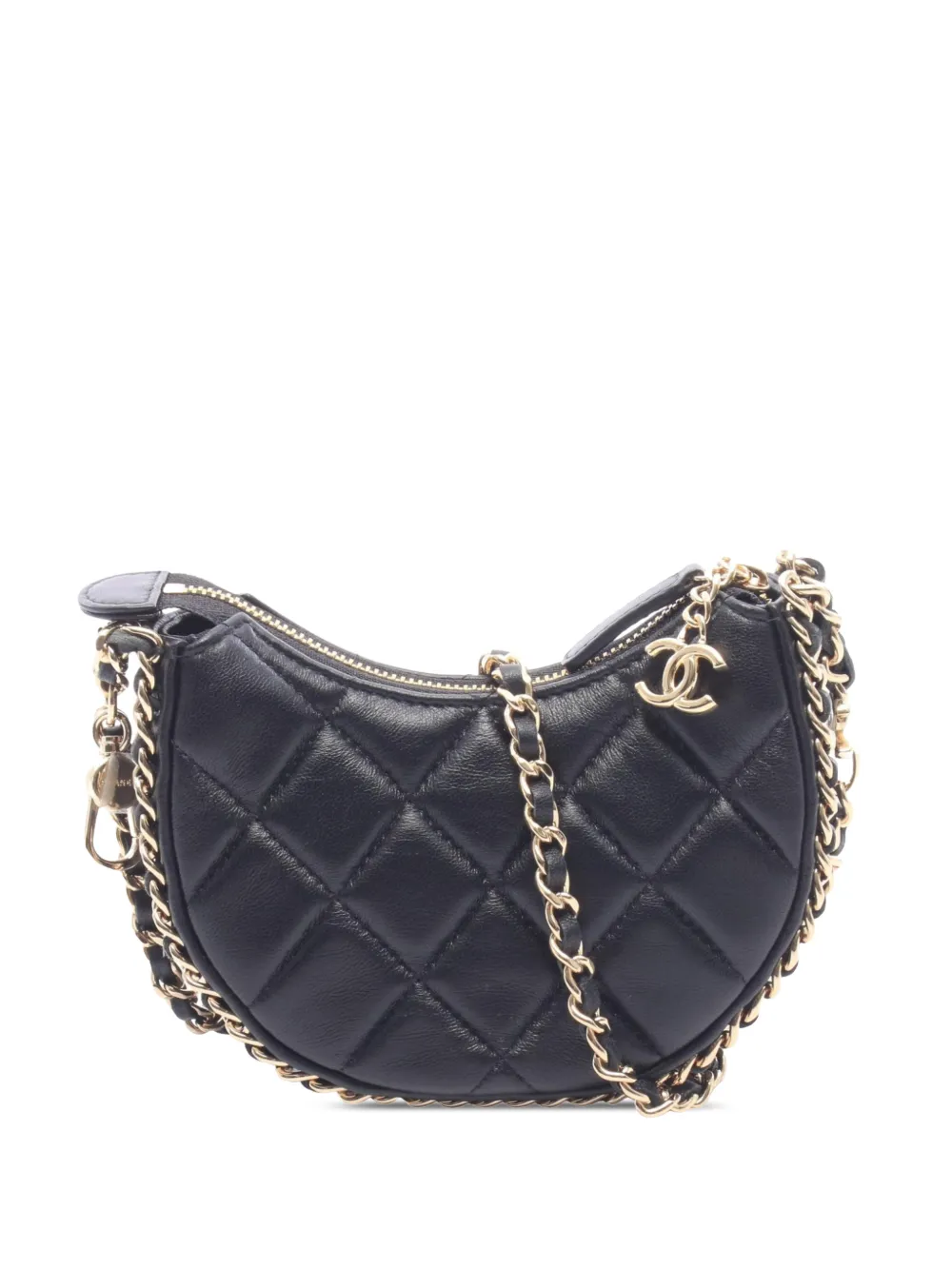 CHANEL Pre-Owned 2021-2026 Small Quilted Lambskin Chain Around hobo bag - Nero