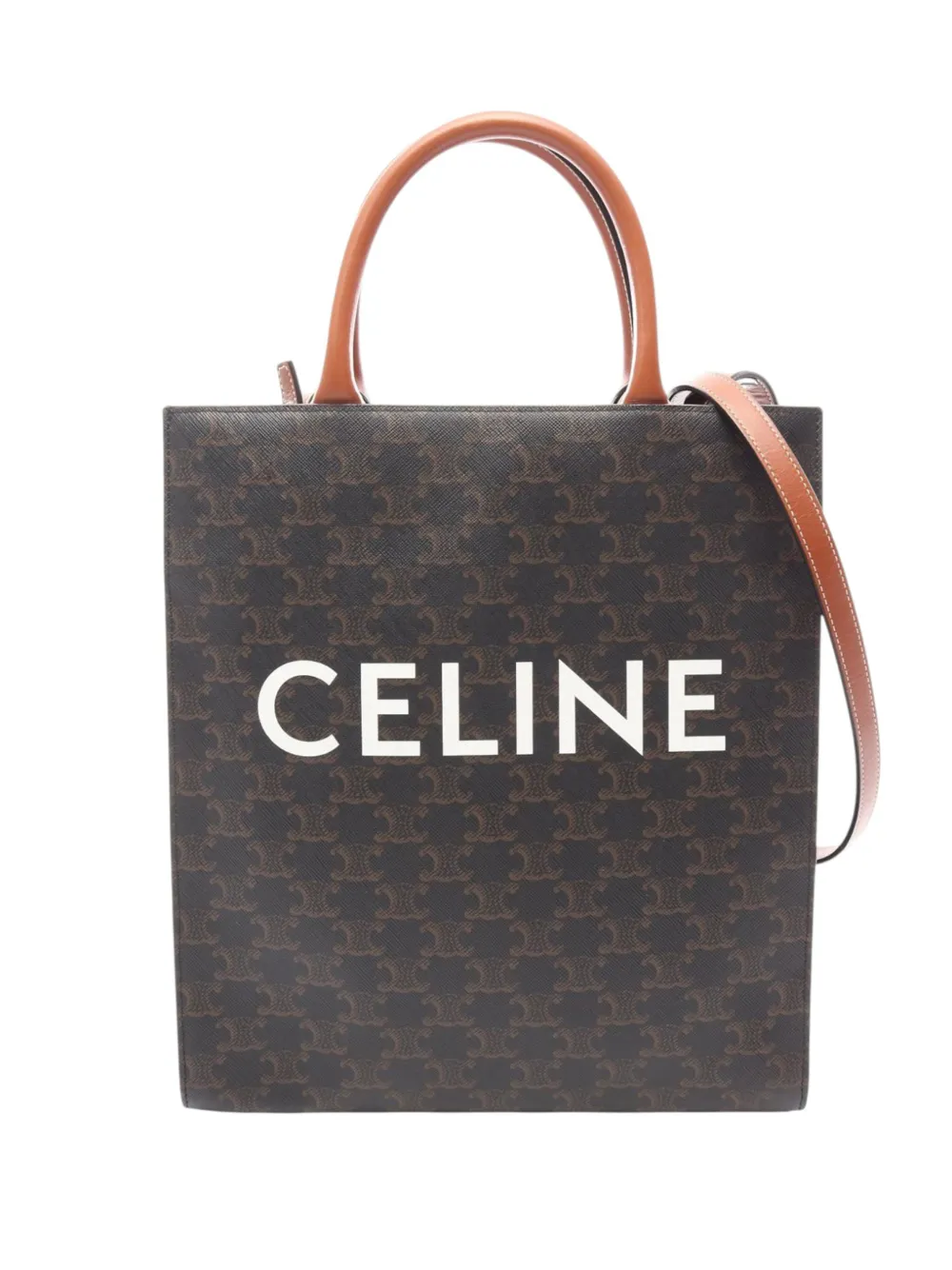 Celine Pre-Owned 2000-2026 Small Triomphe Coated Canvas Vertical Cabas Tote satchel - Marrone