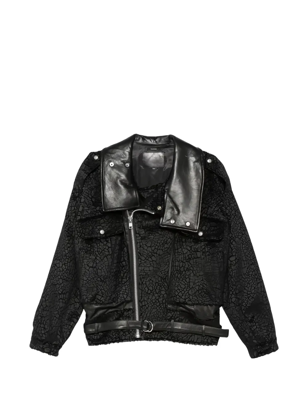 R13 crackle-effect belted jacket