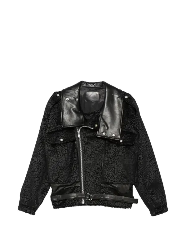 R13 Crackle-effect Belted Jacket in Black