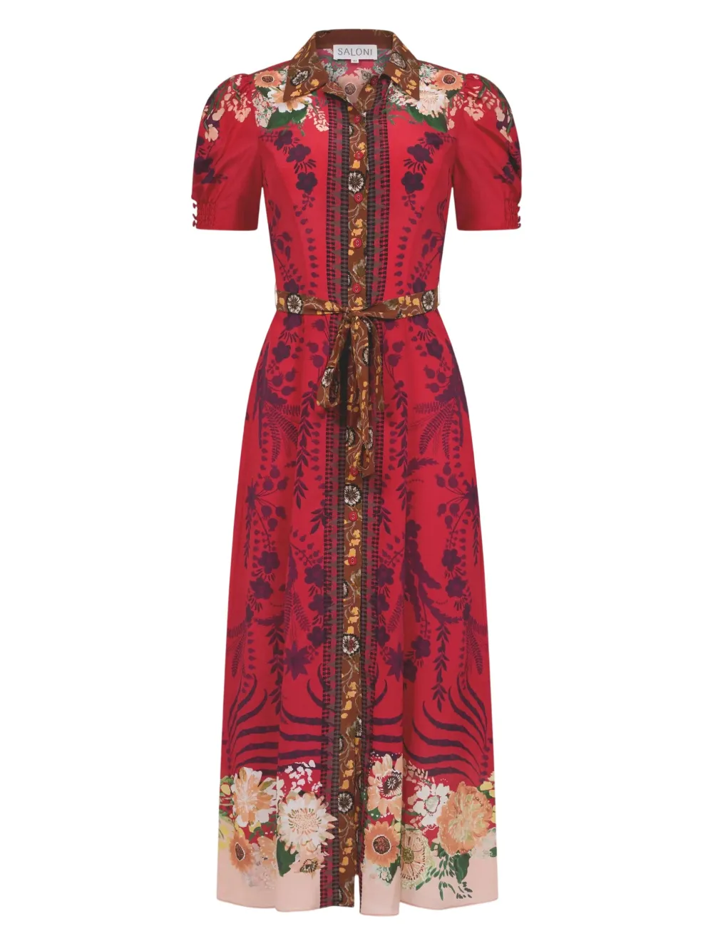 Saloni Vanessa floral-print belted maxi dress Rood