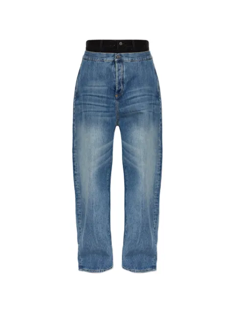 The Attico layered-waistband whiskered boyfriend jeans
