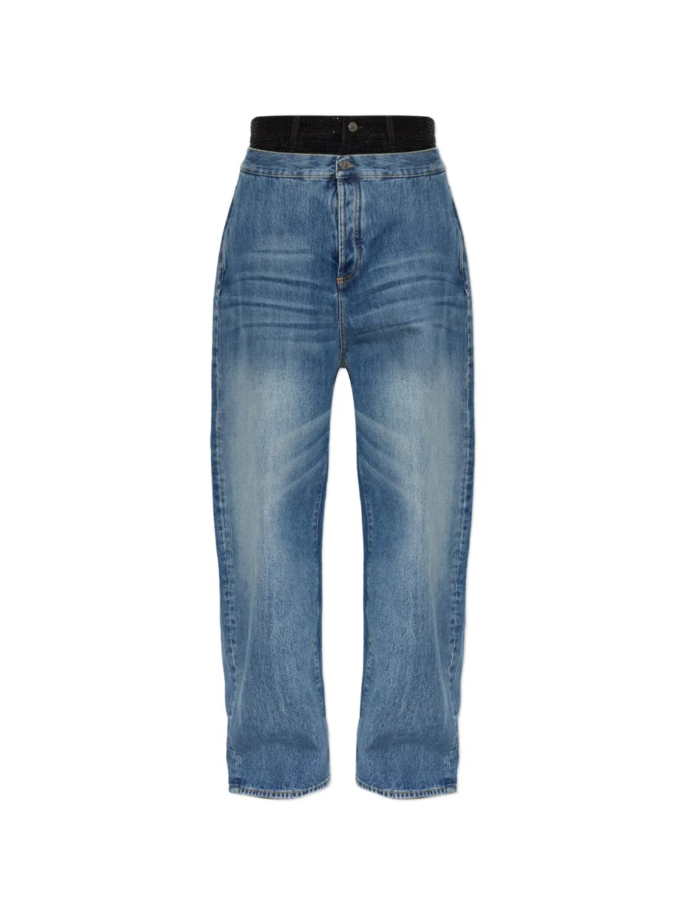The Attico Boyfriend jeans met gelaagde tailleband en vervaagde plooien Blauw