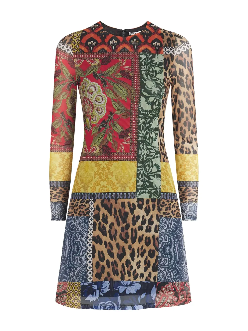 alice + olivia patchwork-print long-sleeve mini dress Rood