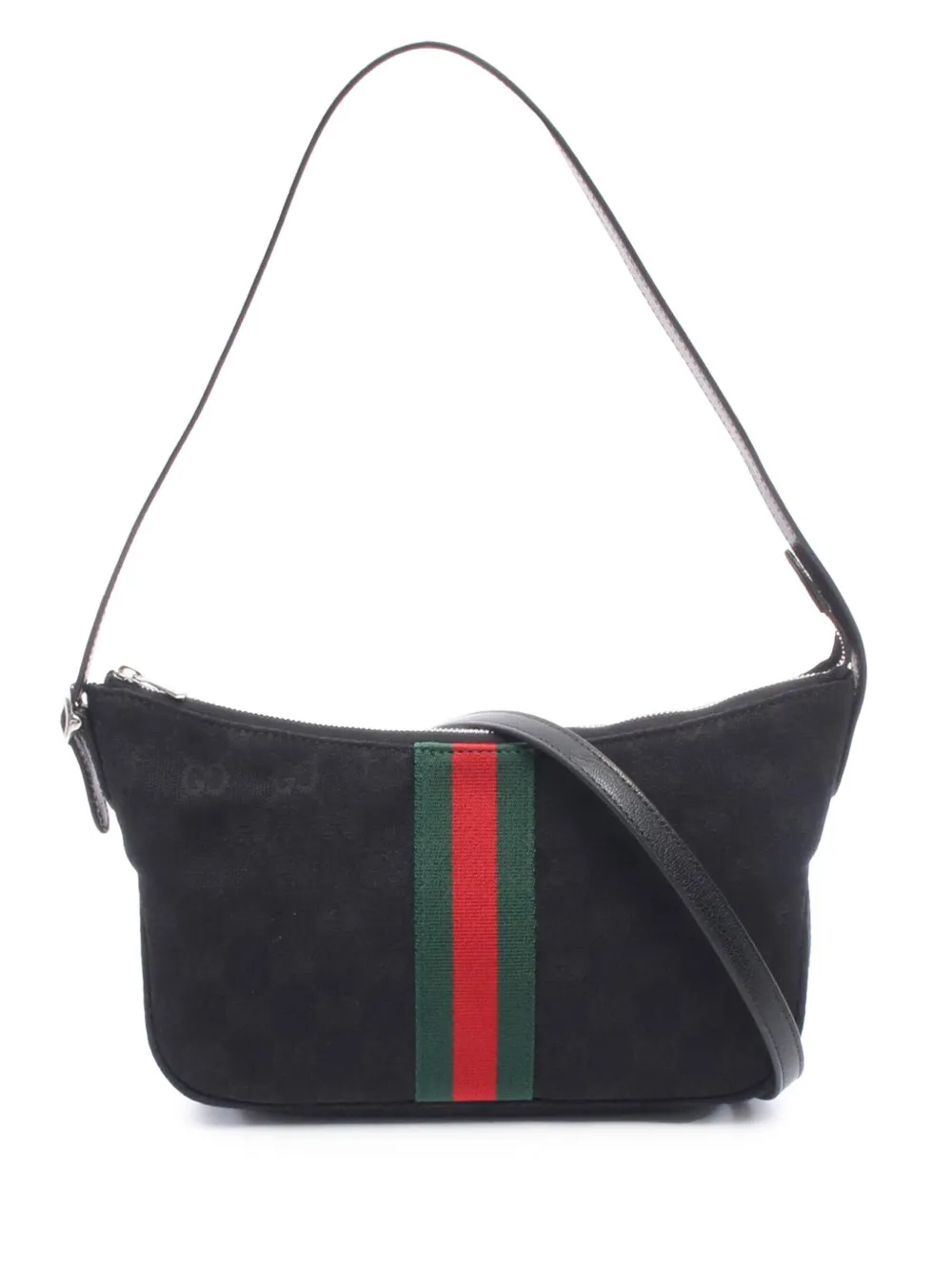 Pre-owned Gucci 2016-2026 Small Gg Canvas Web Lunetta Satchel In Black