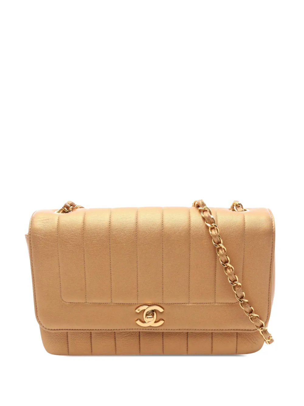 CHANEL Pre-Owned 1991-1994 CC Vertical Quilt Lambskin Mademoiselle Flap crossbody bag - Oro