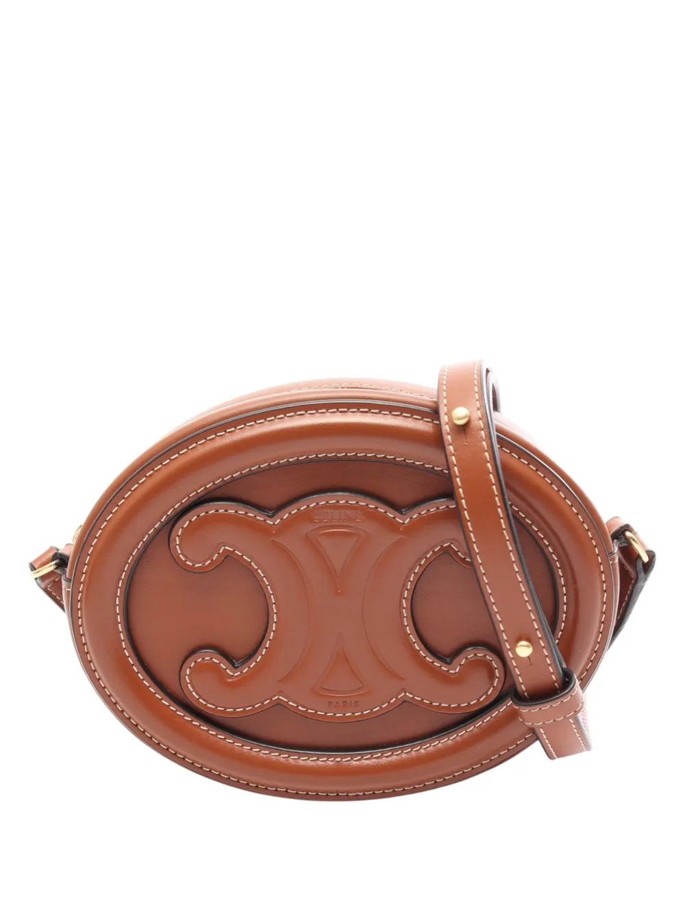 Celine Pre-Owned 2020-2026 Small Calfskin Cuir Triomphe Oval crossbody bag - Marrone
