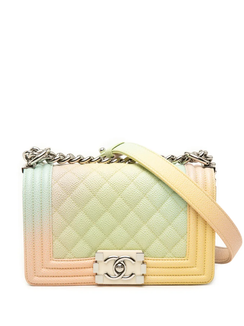 CHANEL Pre-Owned 2018 Small Quilted Caviar Rainbow Boy Flap crossbody bag - Verde