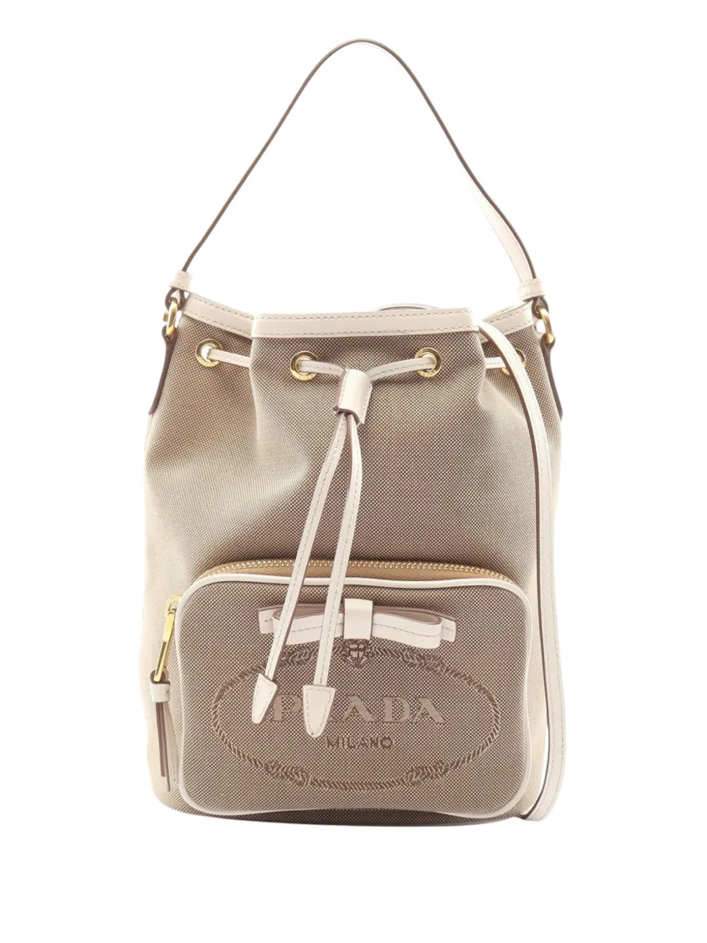Prada Pre-Owned 2010-2026 Canvas Canapa Logo Bow Drawstring Bucket Bag satchel - Marrone